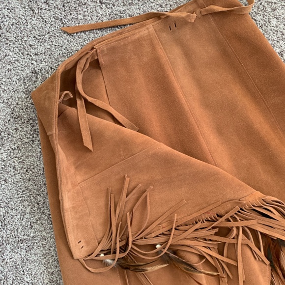 Vintage Genuine Suede Leather Skirt | Adjustable S-M Size | Rust Color - Picture 4 of 5